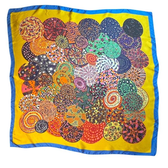2/$30 Large Colorful Mandala Print Calico Silk Feeling Polyester Scarf - Picture 4 of 8